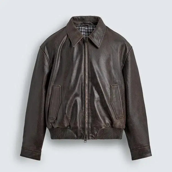 [BUNJANG] Zara Washed Leather Bomber Jacket Brown (S) / 자라 소가죽 레더 워싱 가죽 봄버 자켓 (S/남녀공용가능)