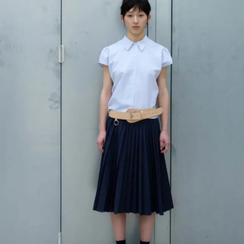 [BUNJANG] VEMULA Cap Sleeve Stripe Shirt (Sky Blue) / 버뮬라 캡 슬리브 스트라이프 셔츠 CAP SLEEVE STRIPE SHIRT (SKY BLUE)