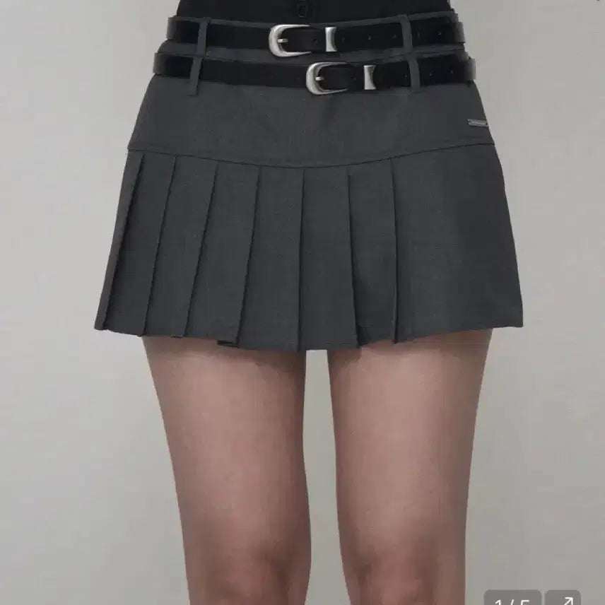 [BUNJANG] Etoséomé Two-Belt Side Pleated Skirt (Gray) / 에트오소메 레이어 셋업 투벨트 사이드 플리츠 스커트 (그레이)