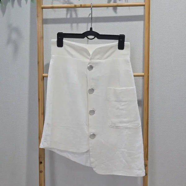 [BUNJANG] File.16 Asymmetrical Hem Cotton Linen White Skirt / 언발 면마 화이트 스커트