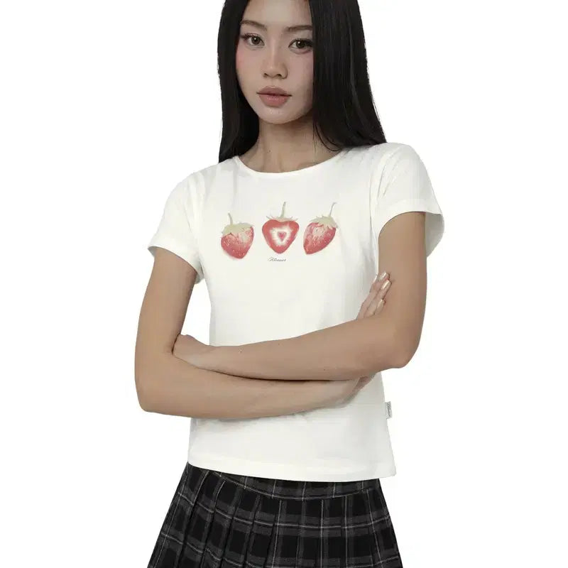 [BUNJANG] Clearsier Red Strawberry Pastel Top S / 클리시어 레드 스트로베리 파스텔 탑 S