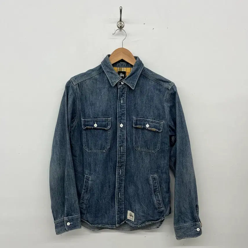 [BUNJANG] Stussy Vintage Denim Shirt Pocket Check Detail Jacket / 스투시 빈티지 데님 셔츠 포켓 체크 디테일 청자켓 남성S