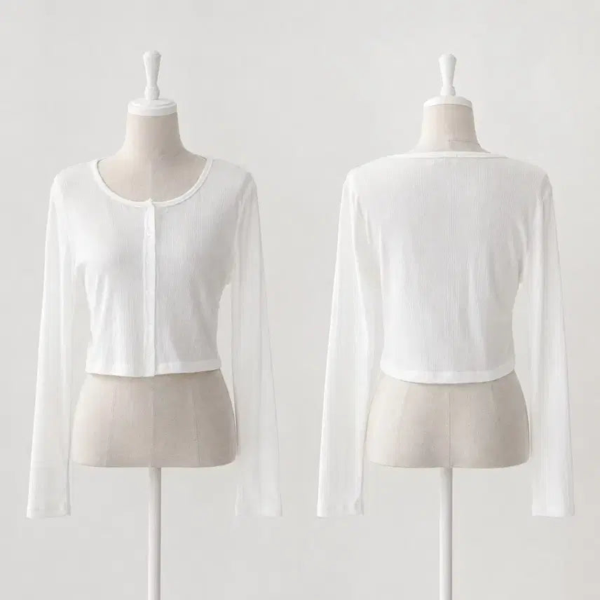 [BUNJANG] White Slim Fit Crop Cardigan / 화이트 슬림핏 크롭 가디건