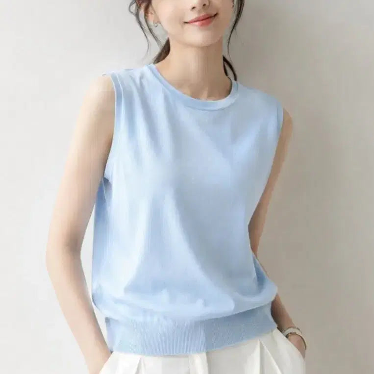 [BUNJANG] Pendleton Sky Blue Sleeveless Knit Top / 미국 펜덜튼 하늘색 민소매 니트