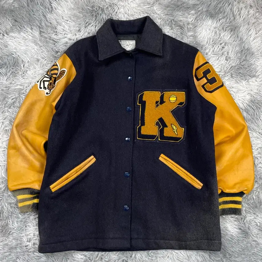 [BUNJANG] Vintage USA Leather & Wool Varsity Jacket / USA 빈티지 레더 에이징 모직 바시티 자켓y 6705