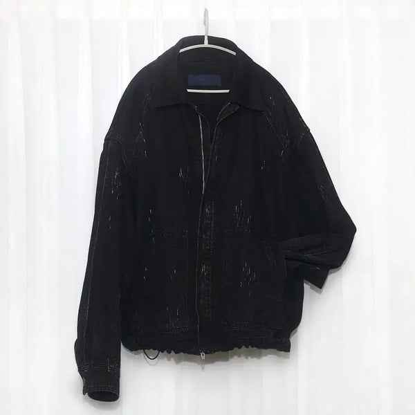 [BUNJANG] Juun.J Paint Splatter Denim Work Jacket (Black) / 준지 (junn.j) 페인트 워싱 블랙 데님 워크자켓 (50 / 105-110+)