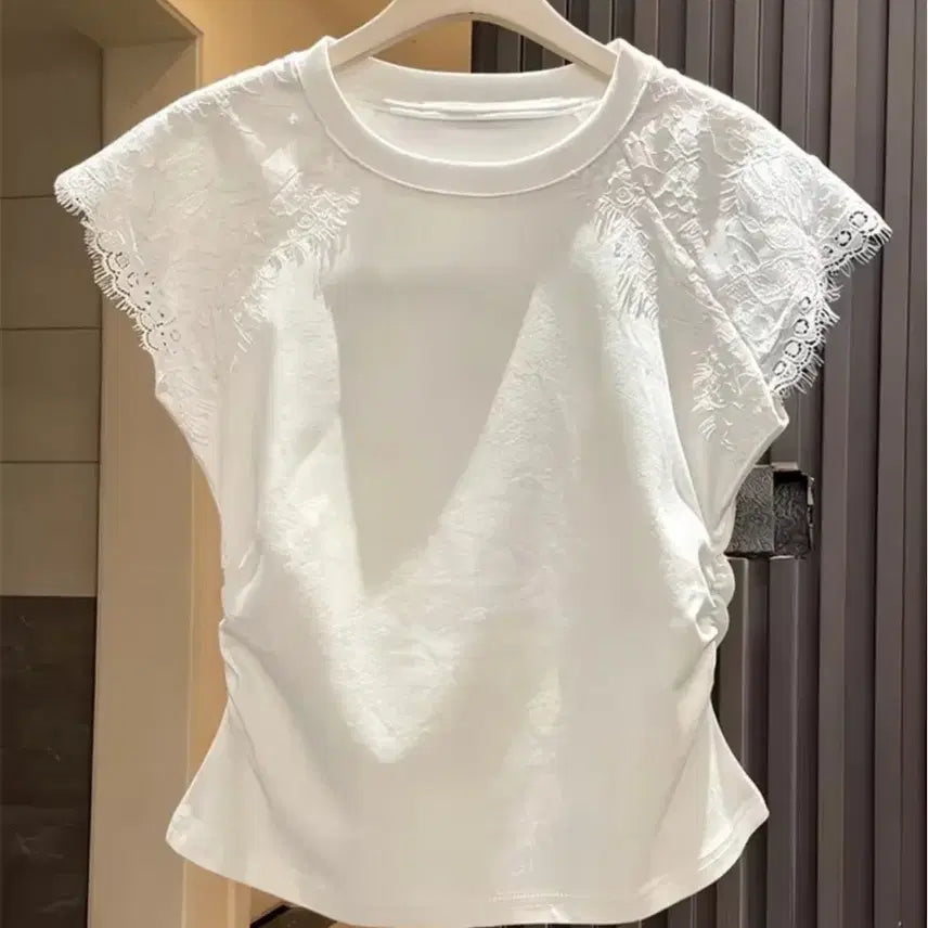 [BUNJANG] Princess Short Sleeve Lace T-Shirt White / 프린세스 반팔 레이스 티셔츠 화이트