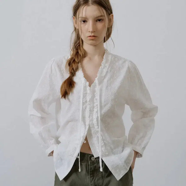 [BUNJANG] Fribee07 Embroidered Blouse - White / 프리버07 블라우스