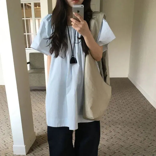 [BUNJANG] Abangju Sky Blue Mini One-piece Blouse / 아방듀 스카이블루 미니 원피스 블라우스