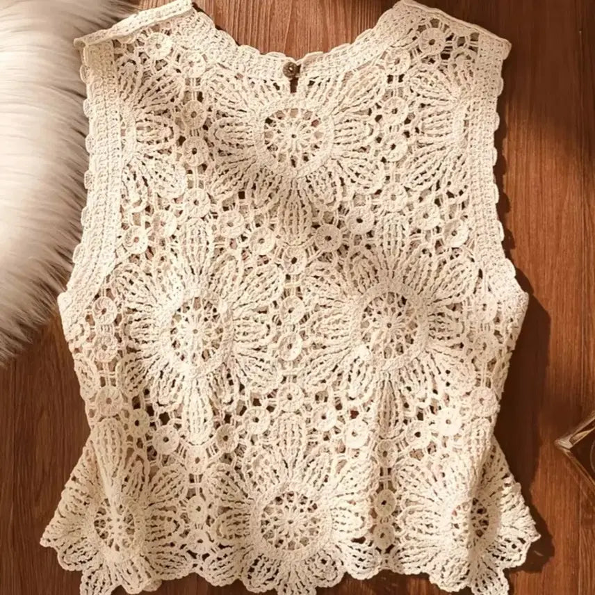 [BUNJANG] Crochet Knit Sleeveless Vest - Ivory / 크로셰 나시 조끼 아이보리