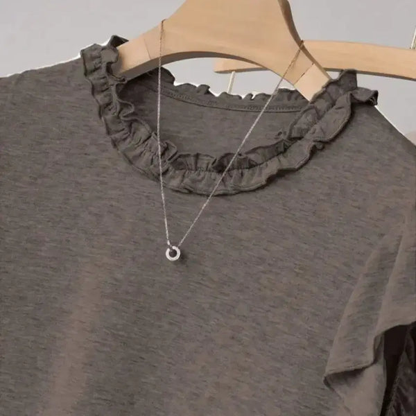 [BUNJANG] Frill Collar Long Sleeve T-Shirt Gray / 프릴 카라 티셔츠 그레이