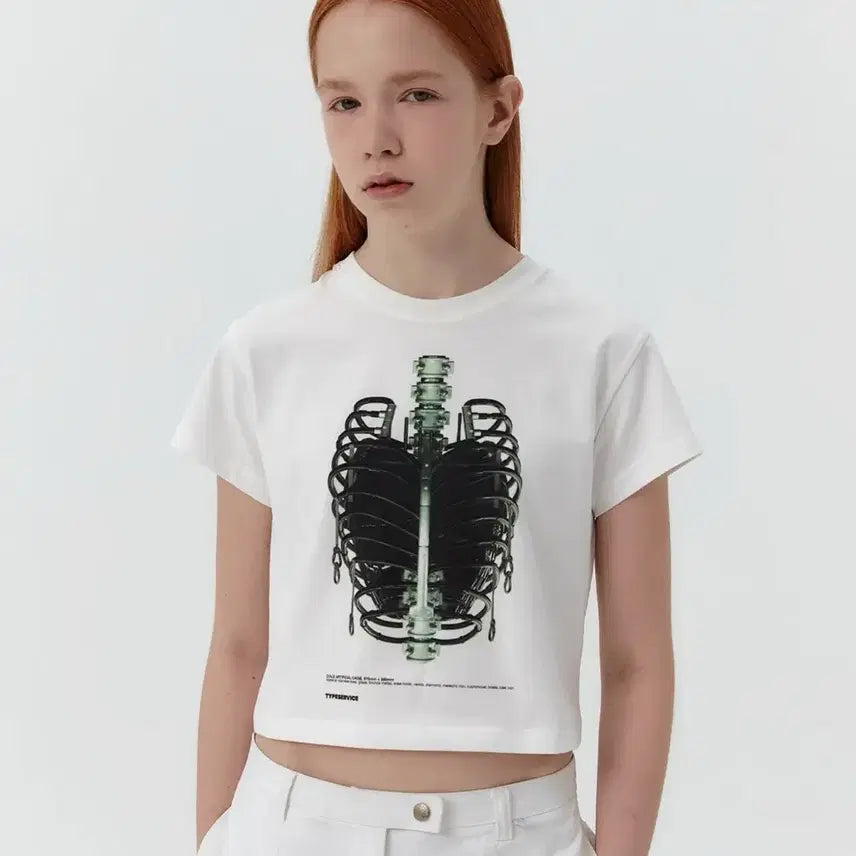 [BUNJANG] Type Service Skull Print Cropped Short-Sleeve T-Shirt / 타입서비스 프린팅 반팔티셔츠