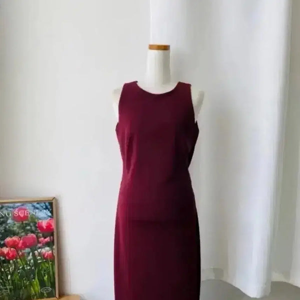 [BUNJANG] H&M Waist Cut-out Detail Ruffle Burgundy Long Dress S / H&M 웨이스트 컷아웃 디테일 러플 버건디 롱 드레스 S