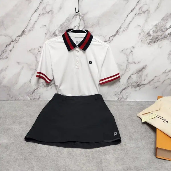 [BUNJANG] Footjoy Golf Wear Top and Skirt Set White M Black 70 / 풋조이티셔츠25년/   스커트상하의 세트 M(90