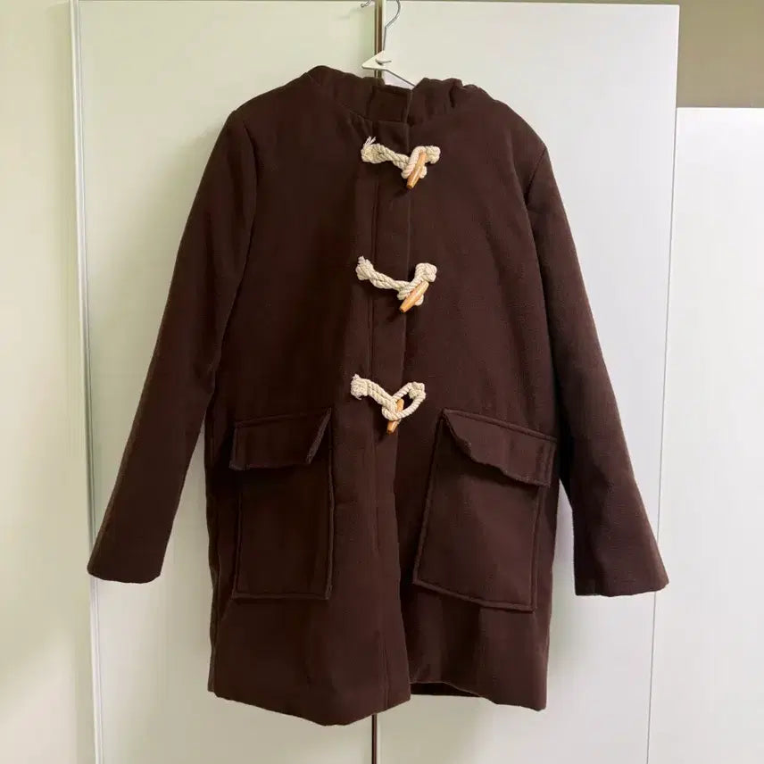 [BUNJANG] Brown Tteokbokki Coat Duffle Midi Coat / 브라운 떡볶이 코트 더플 미디코트 free