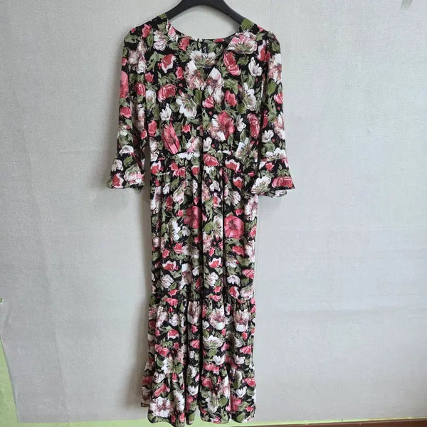 [BUNJANG] Hotping Women's 3/4 Sleeve Wrap Design Long Dress JJ3385 / 핫핑 여성 랩디자인 칠부 소매 롱 원피스 66 JJ3385