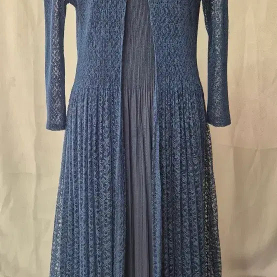 [BUNJANG] Pleated Long Dress/Cardigan Set / 플리츠 롱 원피스/가디건 세트 55ㅡ66