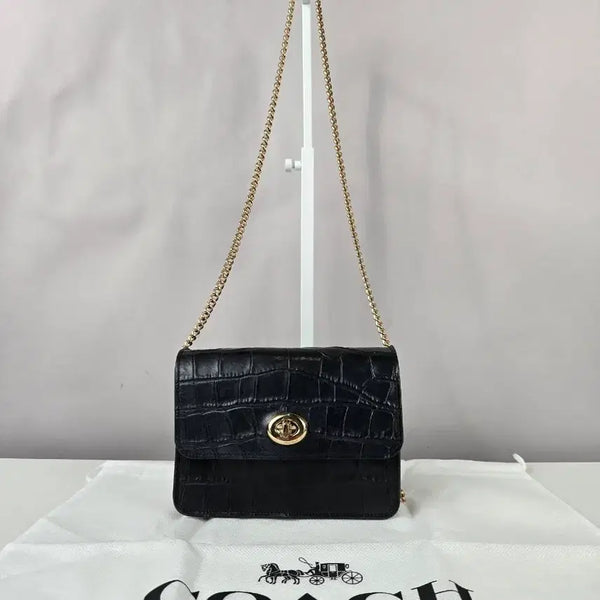 [BUNJANG] COACH Embossed Crocodile Leather Chain Mini Crossbody Bag / COACH 코치 엠보 크로커 무늬 가죽 체인 미니 크로스백 가방 정품