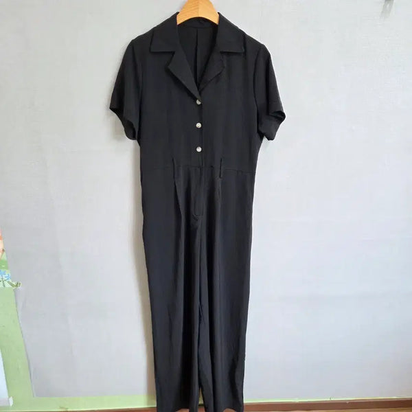[BUNJANG] Women's Black Short-Sleeve Collar Jumpsuit / 여성 블랙 반팔 카라 점프수트 F JJ3388