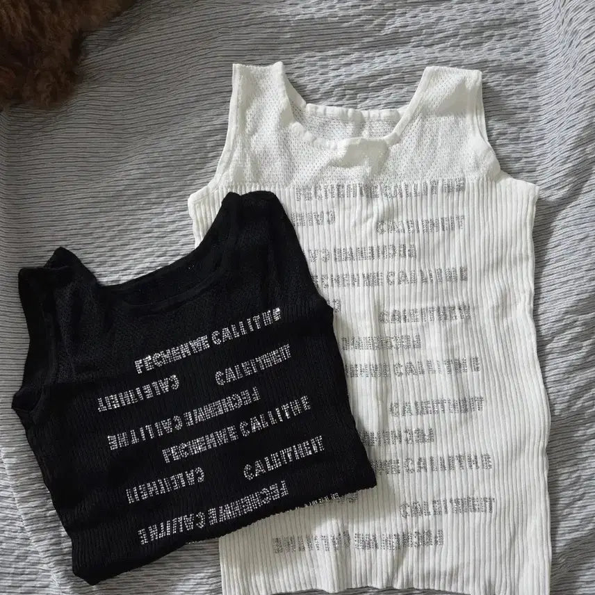 [BUNJANG] Ribbed Sequin Sleeveless Top / [Free] 골지 스팽글 나시 티