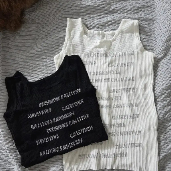 [BUNJANG] Ribbed Sequin Sleeveless Top / [Free] 골지 스팽글 나시 티