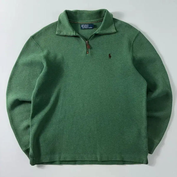 [BUNJANG] Polo Ralph Lauren Embroidered Cotton Green Half-Zip Knit M / Polo  폴로 랄프로렌 자수 코튼 그린 반집업 니트