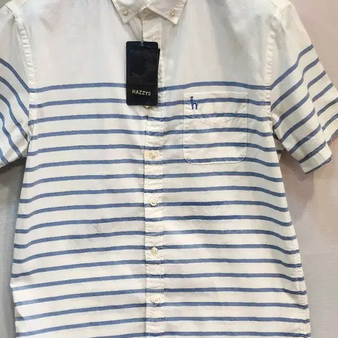 [BUNJANG] Hazzys Striped Shirt White Cotton Men's Size 100 / 헤지스 셔츠 100