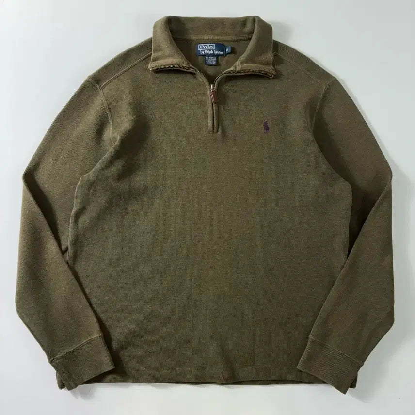 [BUNJANG] Polo Ralph Lauren Embroidered Cotton Khaki Half-Zip Knit / Polo  폴로 랄프로렌 자수 코튼 카키 반집업 니트