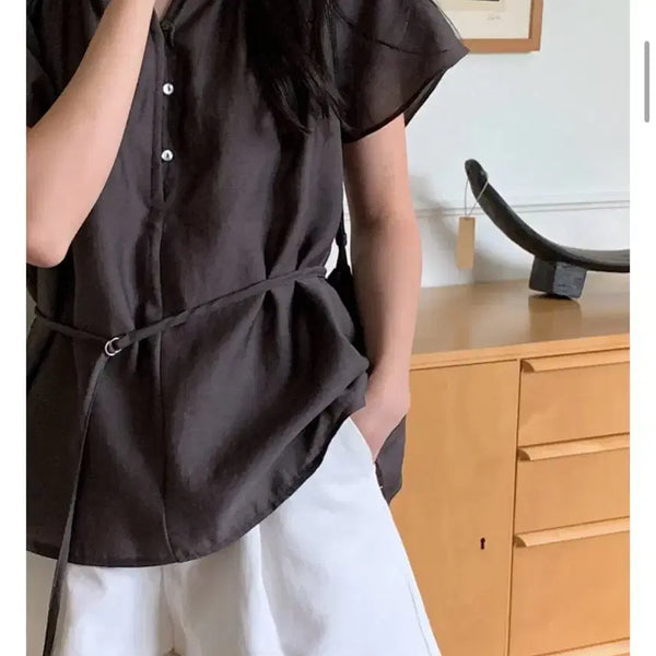 [BUNJANG] Raglan Short Sleeve Blouse / 나그랑 반팔 블라우스 - 하객룩 데이트룩 여리핏 반팔블라우스 라운드블라우스 여름블라우스