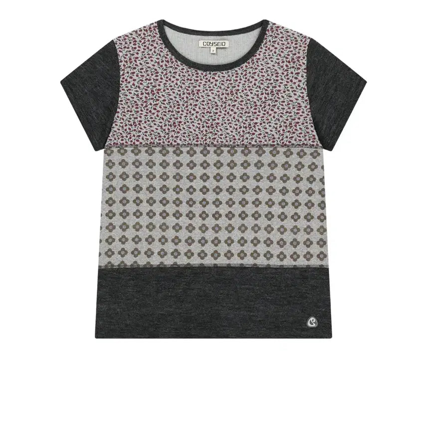 [BUNJANG] Coyseio Flower Patchwork T-Shirt Grey Size 2 / coyseio 코이세이오 플라워 패치워크 티셔츠 그레이 2사이즈