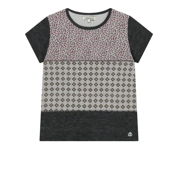 [BUNJANG] Coyseio Flower Patchwork T-Shirt Grey Size 2 / coyseio 코이세이오 플라워 패치워크 티셔츠 그레이 2사이즈