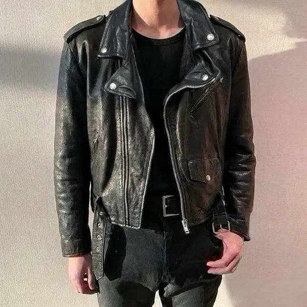[BUNJANG] Ventcouvert Vintage Lambskin Cropped Leather Jacket / 프랑스  Ventcouvert 빈티지 램스킨 크롭 레더 재킷