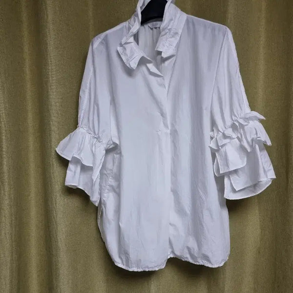[BUNJANG] Time White Frill Sleeve Blouse / 타임 화이트 프릴 소매 블라우스