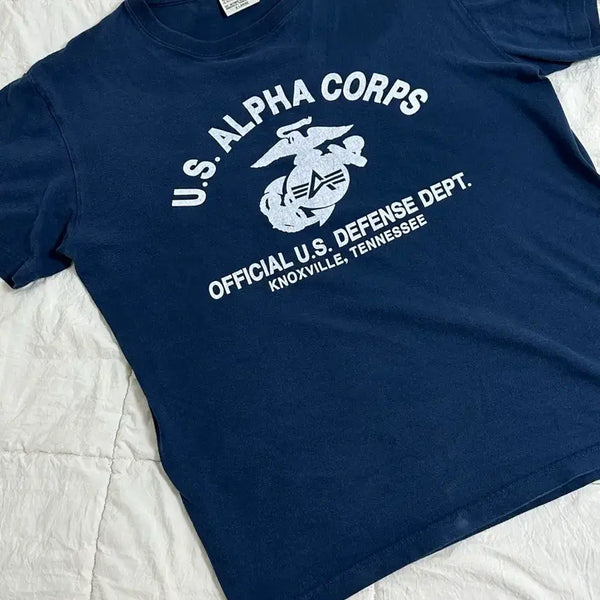 [BUNJANG] Alpha Industries USMC Washed T-Shirt Navy L / 알파 인더스트리  밀리더티 미해병대 워싱 반팔 티 네이비 라지