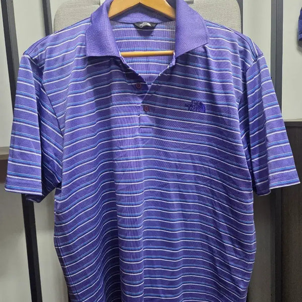 [BUNJANG] The North Face Stripe Short-Sleeve Polo Shirt - Purple / 노스페이스 스트라이프 반팔 카라티 퍼플