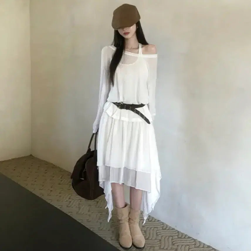 [BUNJANG] Finny Asymmetric Vintage Midi Skirt / 에이블리 피니 언발러프 빈티지 미디스커트