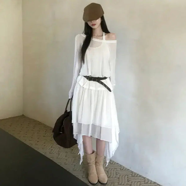 [BUNJANG] Finny Asymmetric Vintage Midi Skirt / 에이블리 피니 언발러프 빈티지 미디스커트