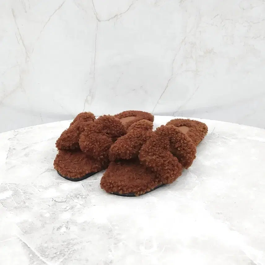 [BUNJANG] Hermes Oran Shearling Slippers Brown / 35.5 / 에르메스 오란 시어링 슬리퍼 브라운