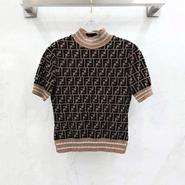 [BUNJANG] Fendi FF Logo Velvet Short Sleeve Knit - Size 36 / 36 / 펜디 FF 로고 벨벳 반팔 니트