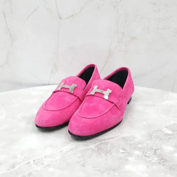 [BUNJANG] Hermes Rose Fuchsia Suede Paris Loafers / 37.5 / 에르메스 로즈푸시아 스웨이드 파리 로퍼