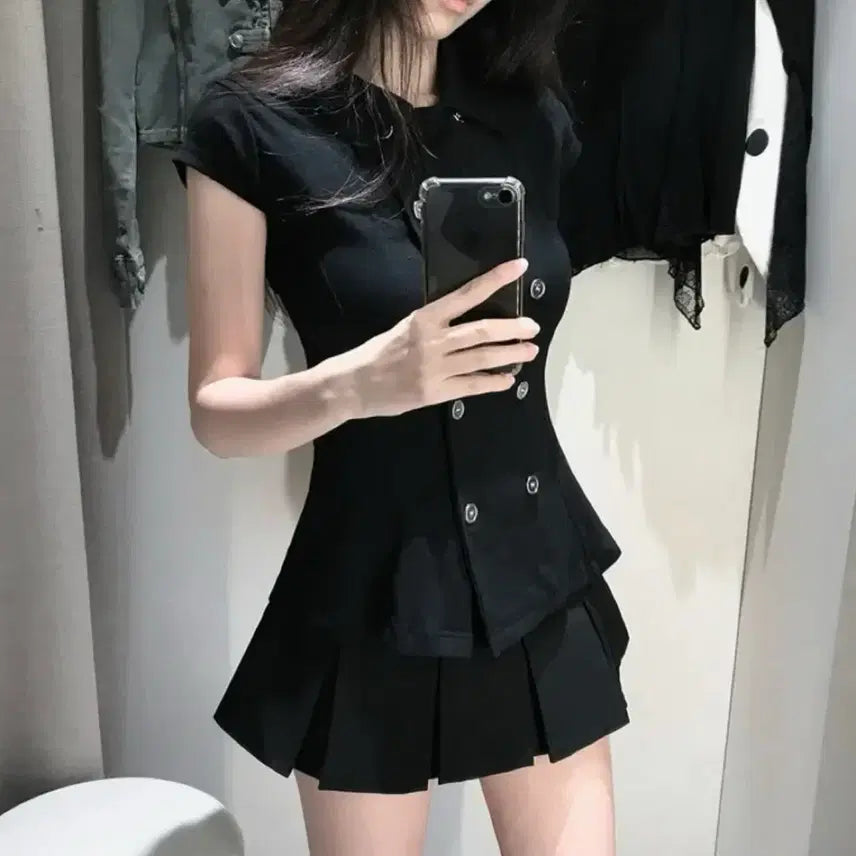 [BUNJANG] Ablley Slim Fit Collar Short Sleeve Shirt Blouse / 에이블리 슬림핏 카라 반팔 셔츠 블라우스