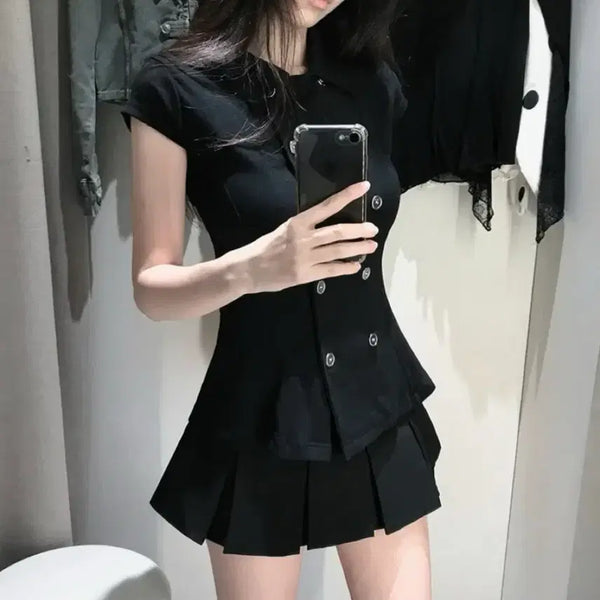 [BUNJANG] Ablley Slim Fit Collar Short Sleeve Shirt Blouse / 에이블리 슬림핏 카라 반팔 셔츠 블라우스
