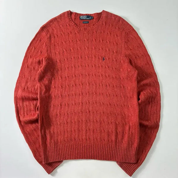 [BUNJANG] Polo Ralph Lauren Silk Coral Red Cable Knit Sweater / Polo  폴로 랄프로렌 실크 코랄레드 케이블 니트