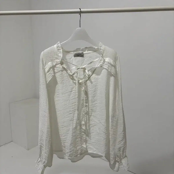 [BUNJANG] Sheer Frill Blouse - Long Sleeve / 여리여리핏 프릴 블라우스 여름긴팔