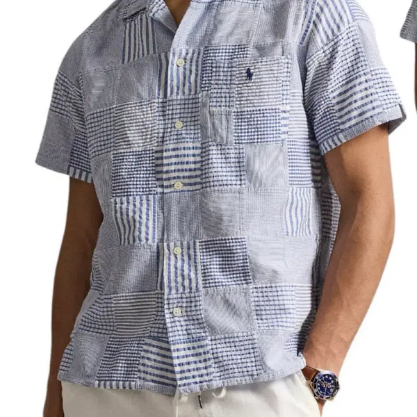 [BUNJANG] Polo Ralph Lauren Seersucker Patchwork Shirt / 폴로 시어서커 패치워크 셔츠