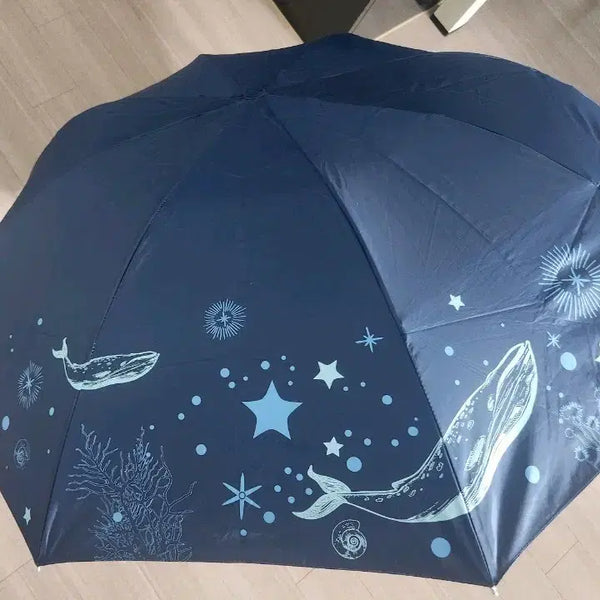 [BUNJANG] Whale Star Pattern Sun Umbrella Navy / 고래별 패턴 양산 네이비