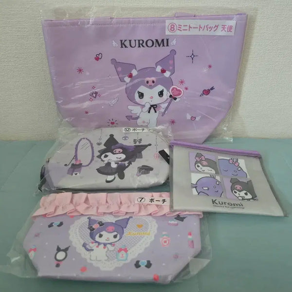 [BUNJANG] Kuromi Mini Tote Bag & Pouch 3-Piece Set / 산리오 쿠로미 미니 토트백 파우치 3종 세트