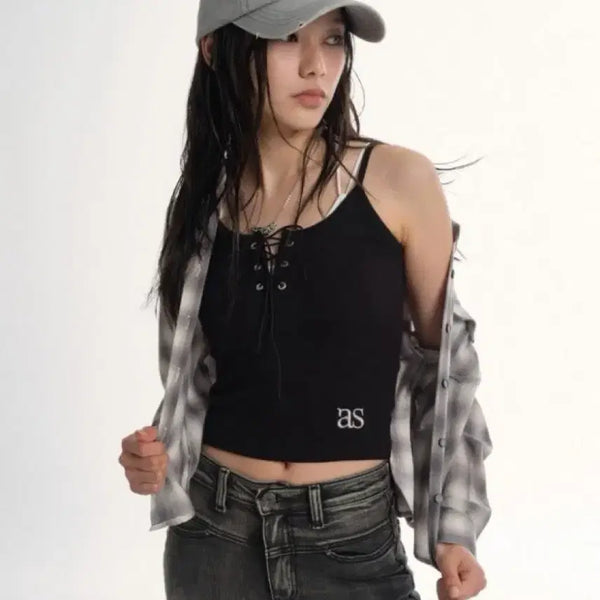 [BUNJANG] AZON Eyelet Sleeveless Top Black / 애즈온 아일렛 슬리브리스 블랙