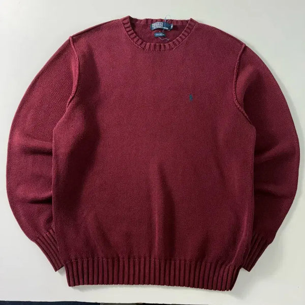 [BUNJANG] Polo Ralph Lauren Embroidered Cotton Burgundy Round Knit XL / Polo  폴로 랄프로렌 자수 코튼 버건디 라운드 니트