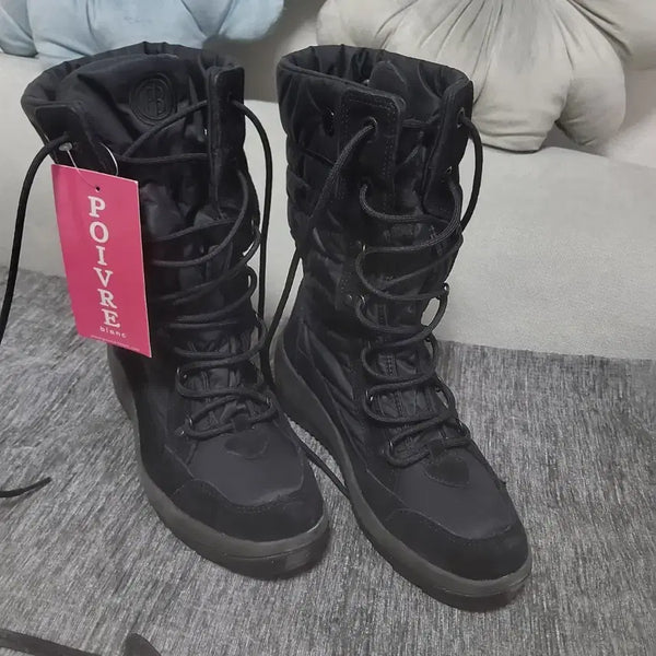 [BUNJANG] Pualblan Quilted Lace-Up Snow Boots Black 240 / 새상품 쁘아블랑 퀼팅 레이스업 스노우 패딩 부츠 블랙 240